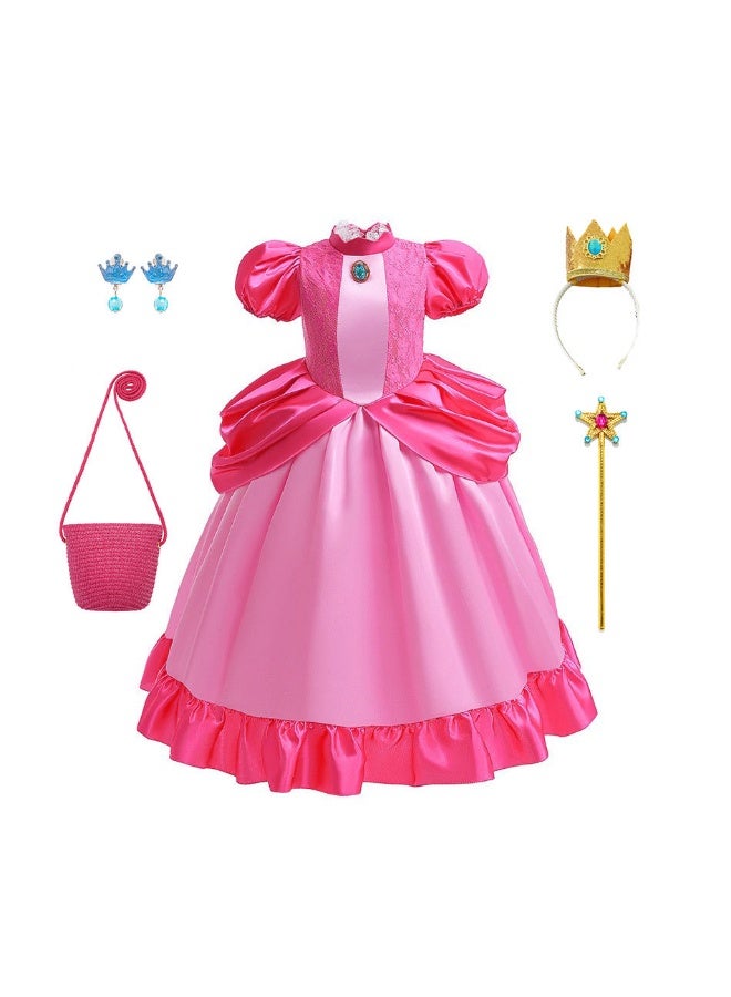 Girls Dress Cosplay Costume for Toddler Kids, Pink Birthday Party Halloween Carnival Stage Outfit - Image 1