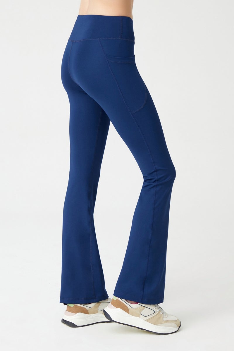 Los Ojos Women's Navy High Waist Gatherer Double Pocket Flared Leg Leggings Bootcut  - Image 3