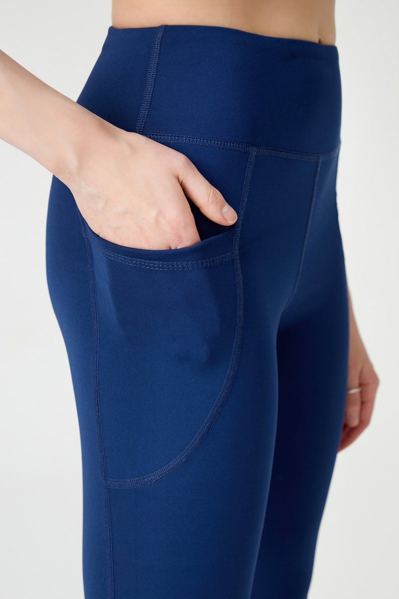 Los Ojos Women's Navy High Waist Gatherer Double Pocket Flared Leg Leggings Bootcut  - Image 5