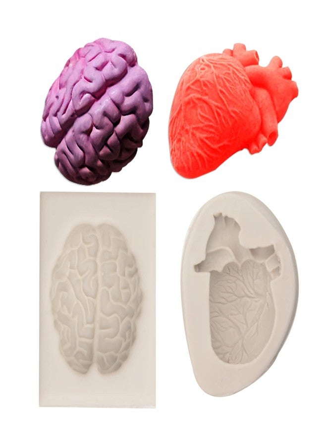 Xcake Lcook 3D Human Heart Silicone Fondant Molds, Halloween Brain Shape Candy Chocolate Molds for Chocolate Cake Decoration Dessert Soap - Image 1