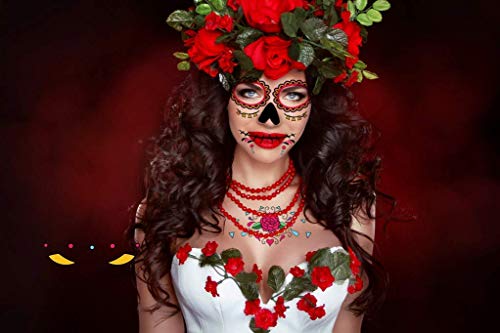 Dream Loom Temporary Face Tattoo, 8 Kits Tattoos Sugar Skull Stickers Day of The Dead Makeup, Face Tattoo Rose Design for Halloween, Masquerade and Parties - Image 4
