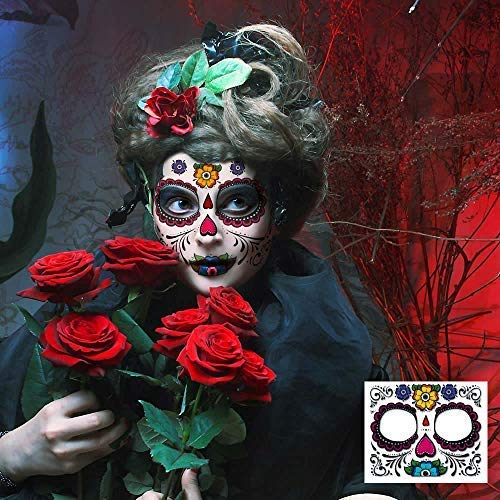 Dream Loom Temporary Face Tattoo, 8 Kits Tattoos Sugar Skull Stickers Day of The Dead Makeup, Face Tattoo Rose Design for Halloween, Masquerade and Parties - Image 5