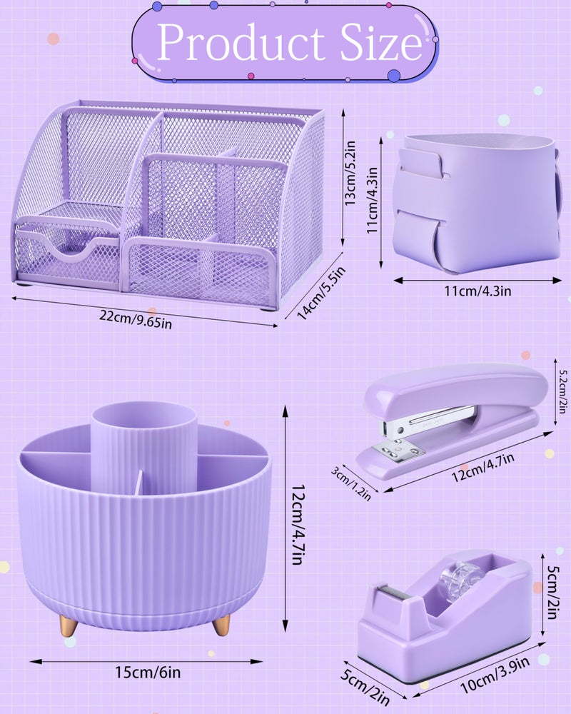Vamrak Purple Desk Accessories and Organizers with Desk Organizer and 360°Rotating Pen Holder stapler Pen and a Lot of Office Purple Office Supplies Beautifully Presented in a Gift Box - Image 5