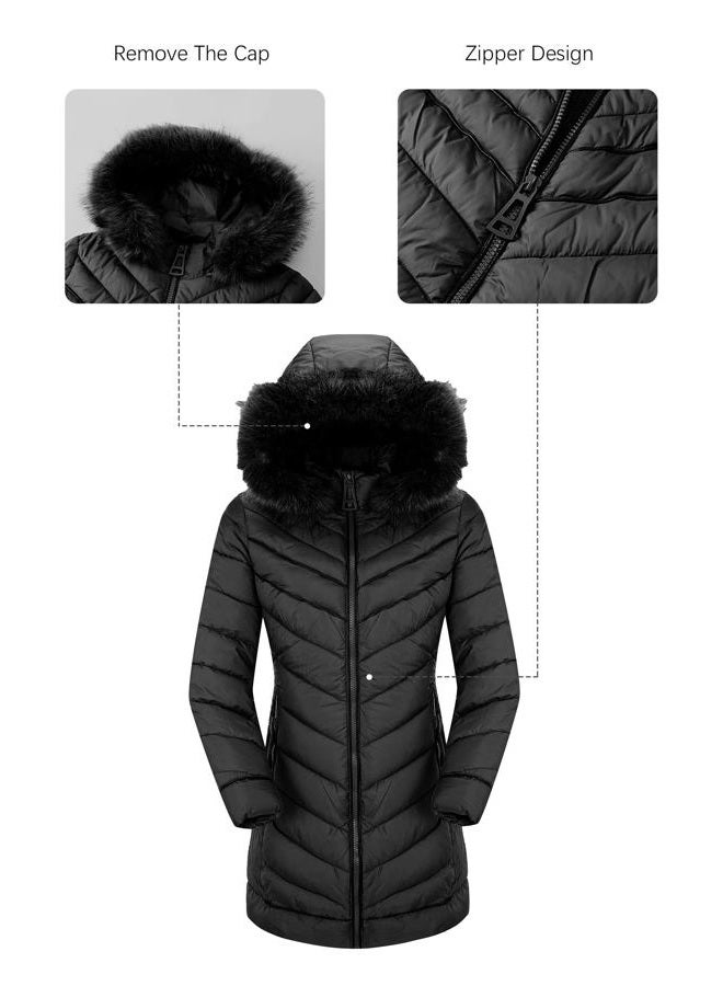 Bellivera Puffer Jacket Women,Lightweight Padding Bubble Hooded Coat with Fur Collar Warmth Outerwear 23707 Black M - Image 4