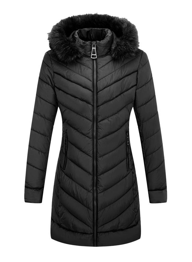 Bellivera Puffer Jacket Women,Lightweight Padding Bubble Hooded Coat with Fur Collar Warmth Outerwear 23707 Black M - Image 2