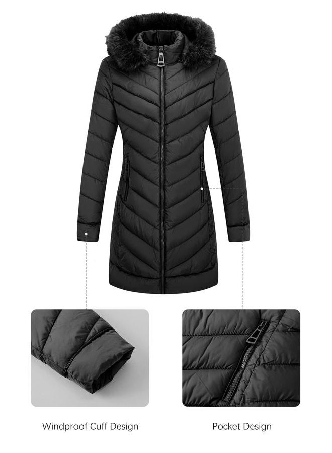 Bellivera Puffer Jacket Women,Lightweight Padding Bubble Hooded Coat with Fur Collar Warmth Outerwear 23707 Black M - Image 5