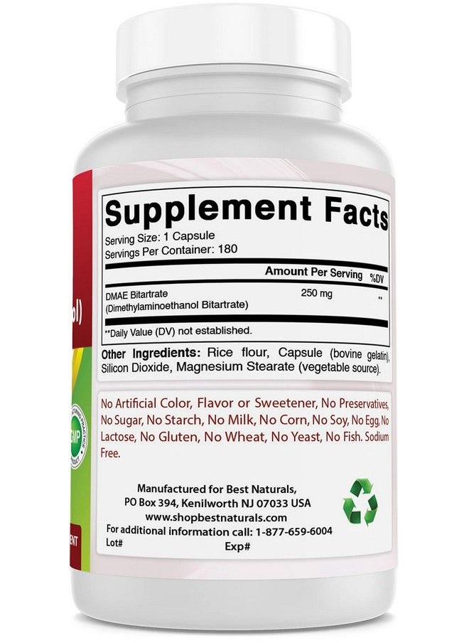 Best Naturals - Dmae Supplement 250 Mg 180 Capsules Dimethylaminoethanol Bitartrate - Image 1