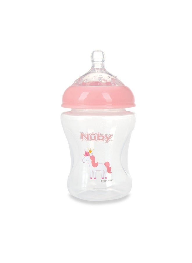 Nuby Nuby 3-Pack Infant Feeding Bottles with Slow Flow Breast Size Silicone Nipple: 0+ Months, 8oz, 3 Pack Set: Delicate Llama, Snail, Unicorn Prints  - Image 3