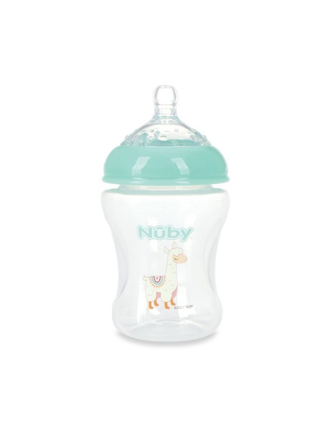 Nuby Nuby 3-Pack Infant Feeding Bottles with Slow Flow Breast Size Silicone Nipple: 0+ Months, 8oz, 3 Pack Set: Delicate Llama, Snail, Unicorn Prints  - Image 1