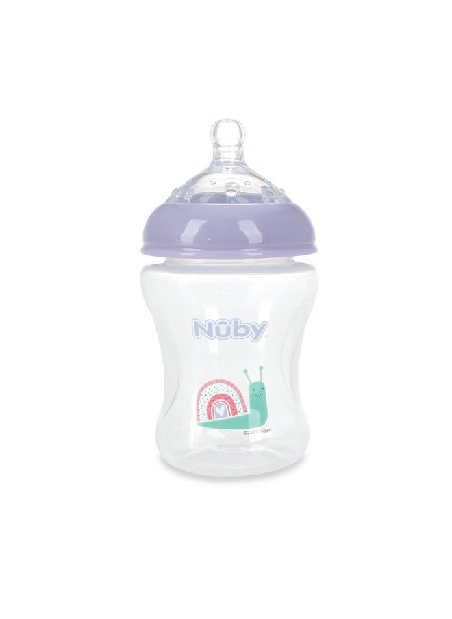 Nuby Nuby 3-Pack Infant Feeding Bottles with Slow Flow Breast Size Silicone Nipple: 0+ Months, 8oz, 3 Pack Set: Delicate Llama, Snail, Unicorn Prints  - Image 2