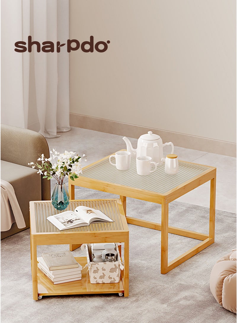 Sharpdo Living Room Small Table Changhong Glass Mother-And-Child Combination Tea Table Square Side Table Coffee Table 60*60*47&50*50*38CM - Image 1