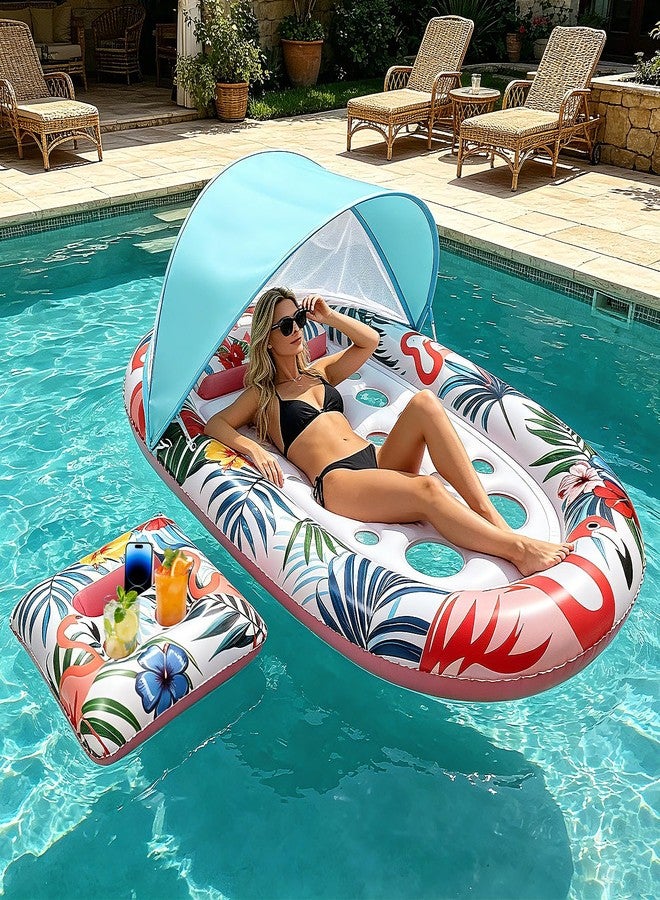 Oiuros Pool Floats Adult with Canopy and Cup Holder - Inflatable Lounge Chair with UPF 50+ Sunshade, Heavy Duty Floating Water Hammock for Pool、Beach & Lake - Image 1