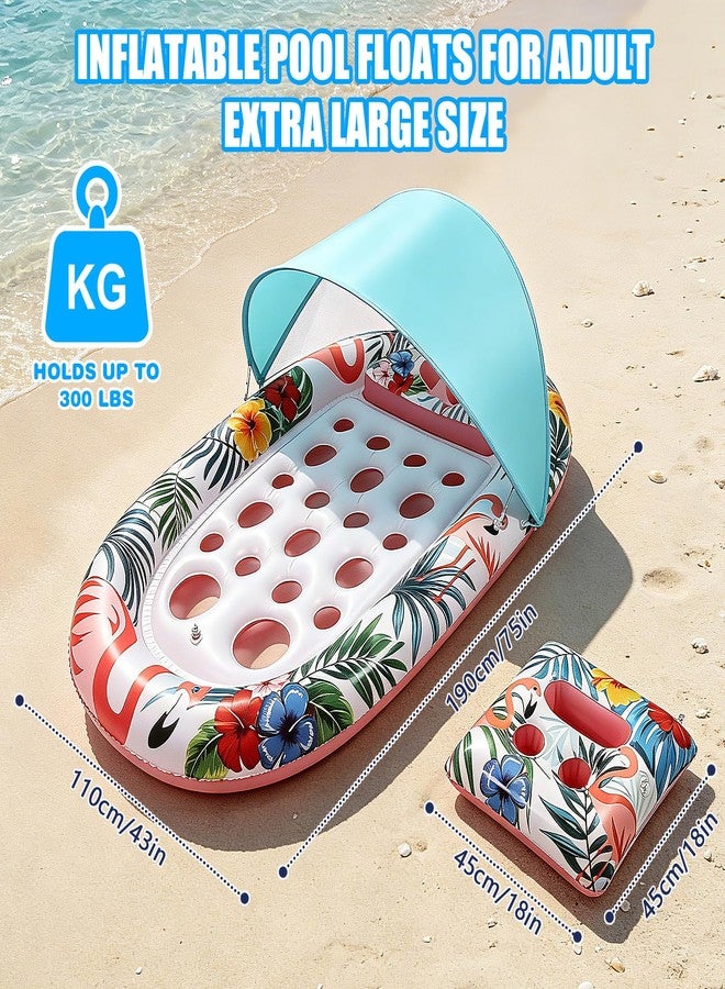 Oiuros Pool Floats Adult with Canopy and Cup Holder - Inflatable Lounge Chair with UPF 50+ Sunshade, Heavy Duty Floating Water Hammock for Pool、Beach & Lake - Image 2