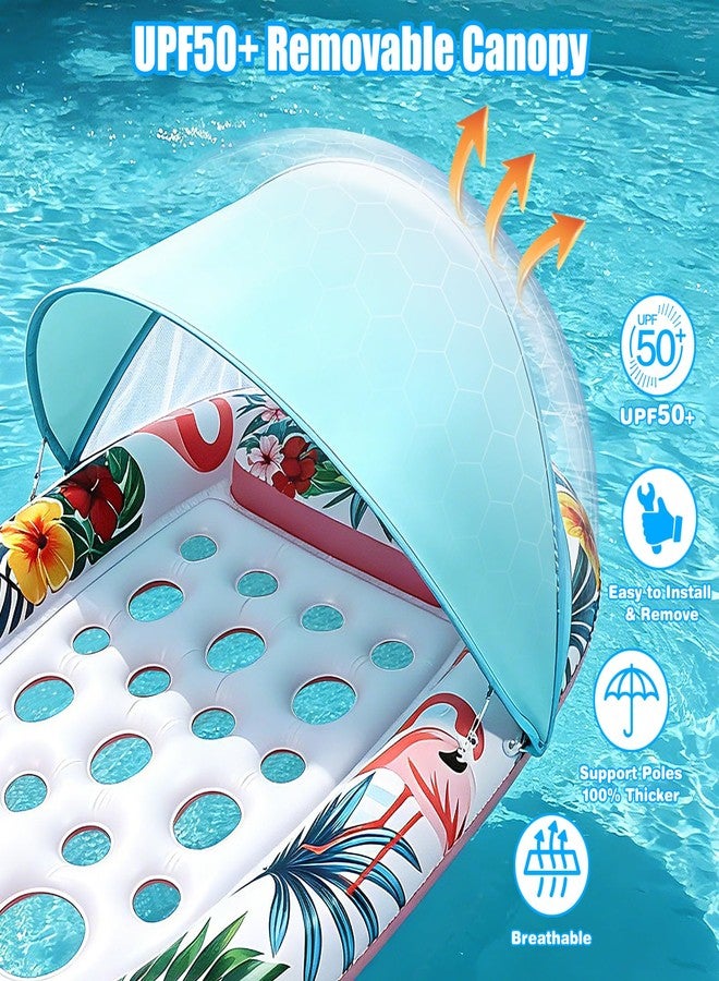 Oiuros Pool Floats Adult with Canopy and Cup Holder - Inflatable Lounge Chair with UPF 50+ Sunshade, Heavy Duty Floating Water Hammock for Pool、Beach & Lake - Image 3