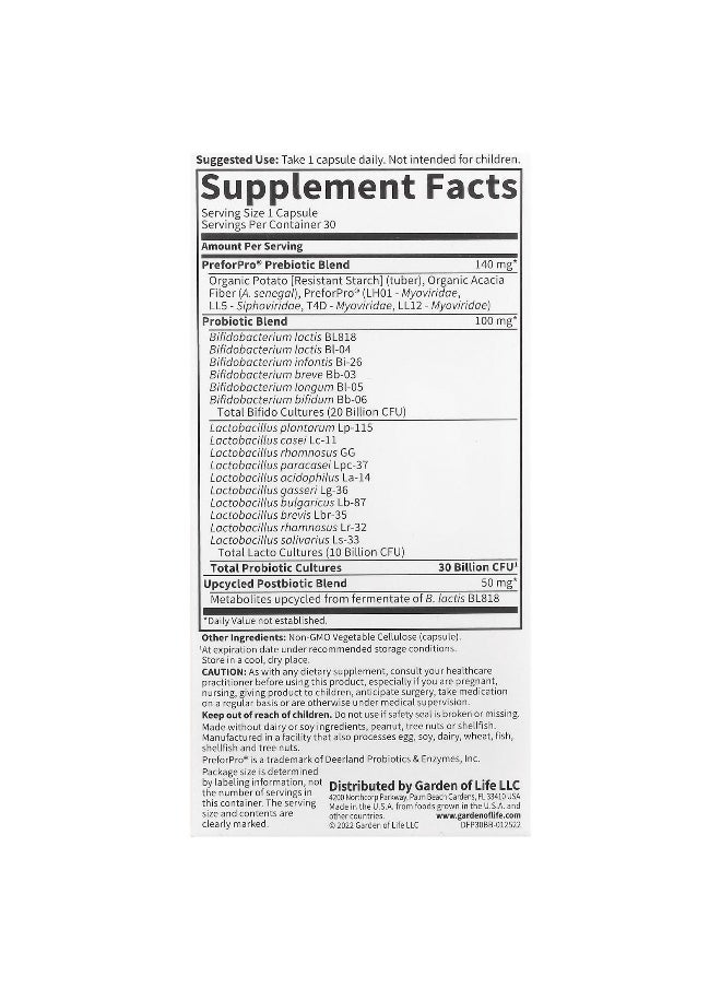 Garden of Life Garden of Life, Probiotics, 30 Mini Vegetarian Capsules  - Image 2