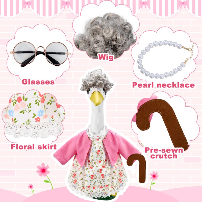 ComfyKit 1PCS Old Lady Porch Goose Outfit for 100th Day of School Anniversary Porch Goose Clothes for 23" H Outdoor Yard Lawn Garden Decoration - Image 4