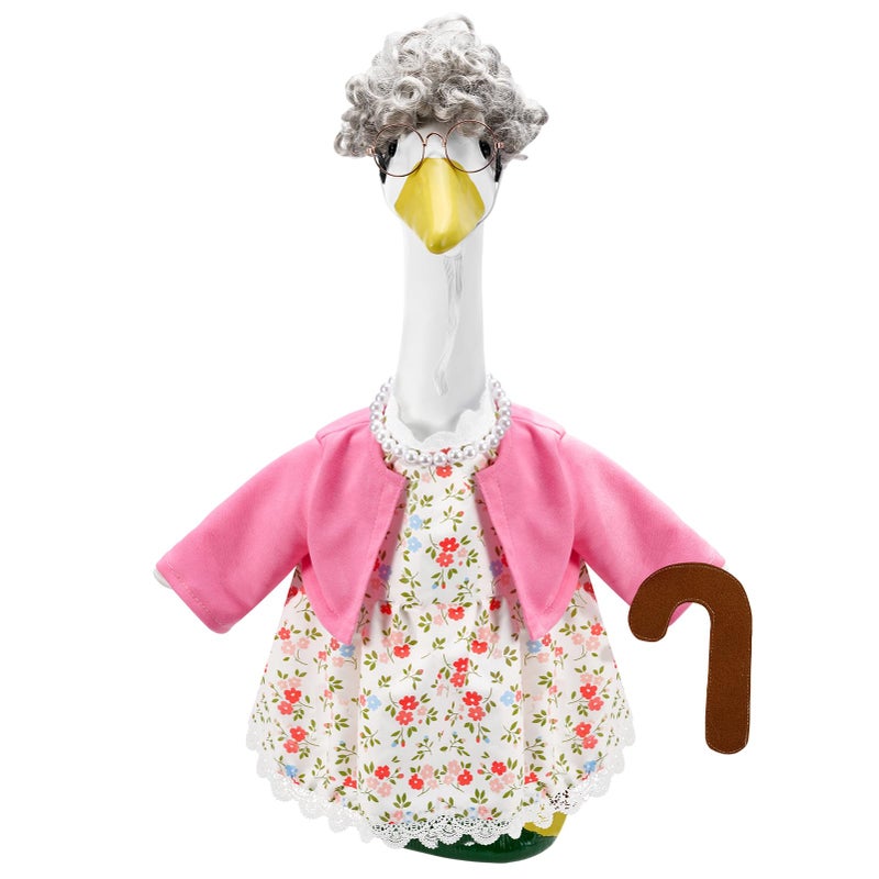ComfyKit 1PCS Old Lady Porch Goose Outfit for 100th Day of School Anniversary Porch Goose Clothes for 23" H Outdoor Yard Lawn Garden Decoration - Image 1