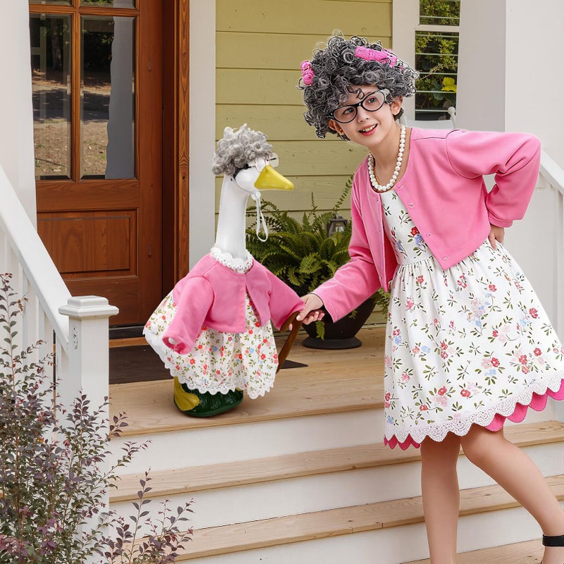 ComfyKit 1PCS Old Lady Porch Goose Outfit for 100th Day of School Anniversary Porch Goose Clothes for 23" H Outdoor Yard Lawn Garden Decoration - Image 5