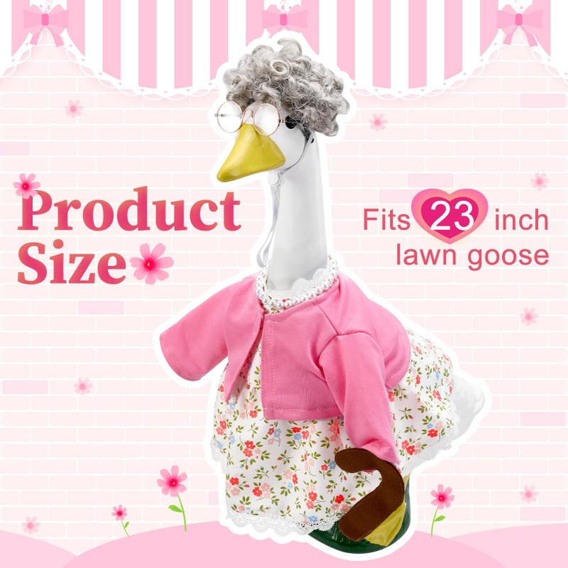 ComfyKit 1PCS Old Lady Porch Goose Outfit for 100th Day of School Anniversary Porch Goose Clothes for 23" H Outdoor Yard Lawn Garden Decoration - Image 3