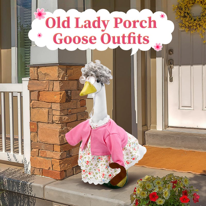 ComfyKit 1PCS Old Lady Porch Goose Outfit for 100th Day of School Anniversary Porch Goose Clothes for 23" H Outdoor Yard Lawn Garden Decoration - Image 2