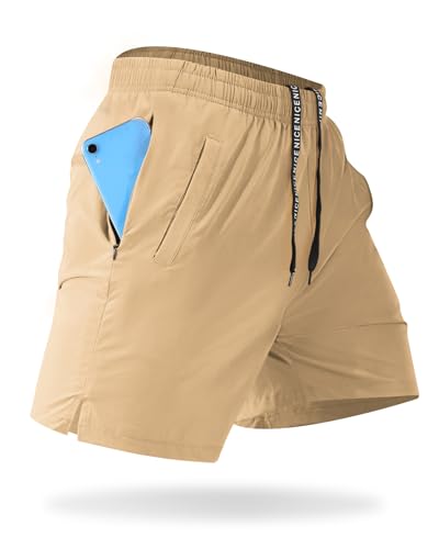 CANGHPGIN Mens Workout Shorts 5 inch Inseam Gym Shorts Men Quick Dry Running Shorts Athletic Khaki - Image 4