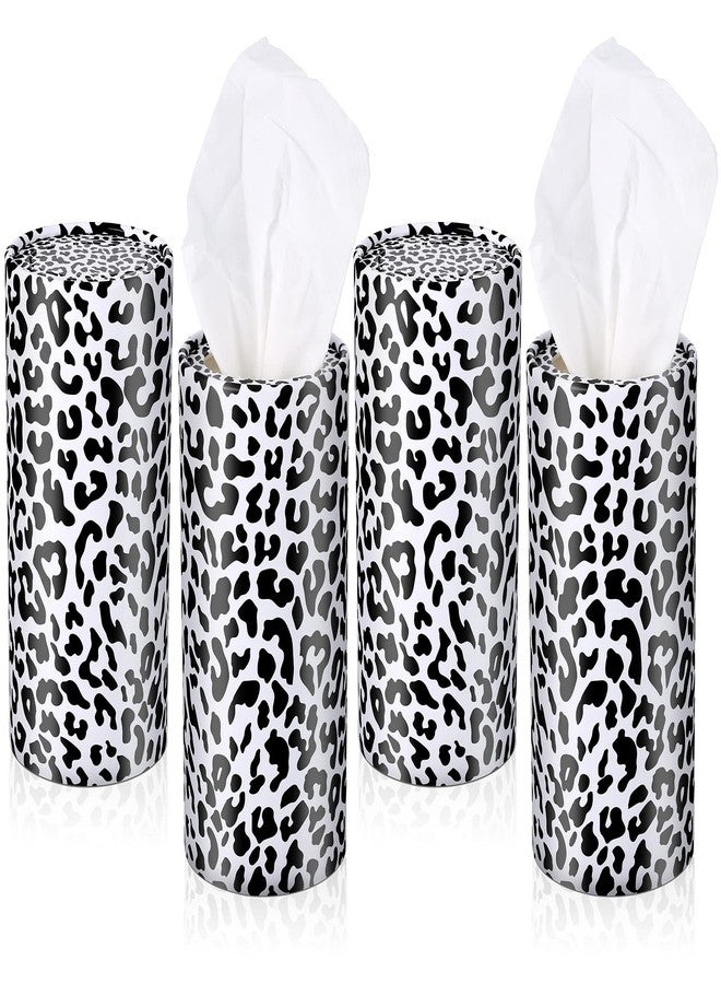 Yoande 4 Pcs Round Car Tissues Boxes with Facial Tissue Travel Cylinder Holder for Car Cup Holder Home Bathroom Office Decor Wedding Gifts(Leopard Style) - Image 1