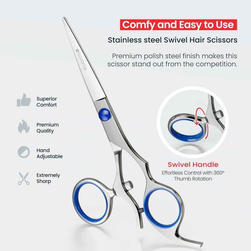 Suvorna Swivel Hair Scissors Professional - Barber Scissors for Hair Cutting - 5.5" J2 420 Japanese Stainless Steel hair cutting scissors for Trimming & Grooming - Hair Shears for Women & Men - Image 2