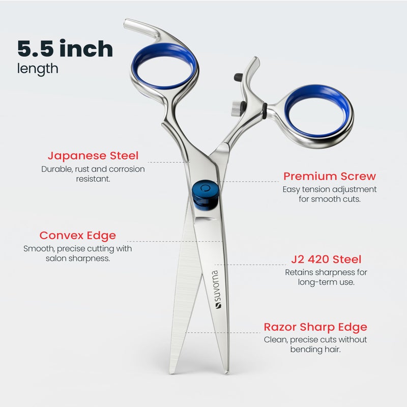 Suvorna Swivel Hair Scissors Professional - Barber Scissors for Hair Cutting - 5.5" J2 420 Japanese Stainless Steel hair cutting scissors for Trimming & Grooming - Hair Shears for Women & Men - Image 3