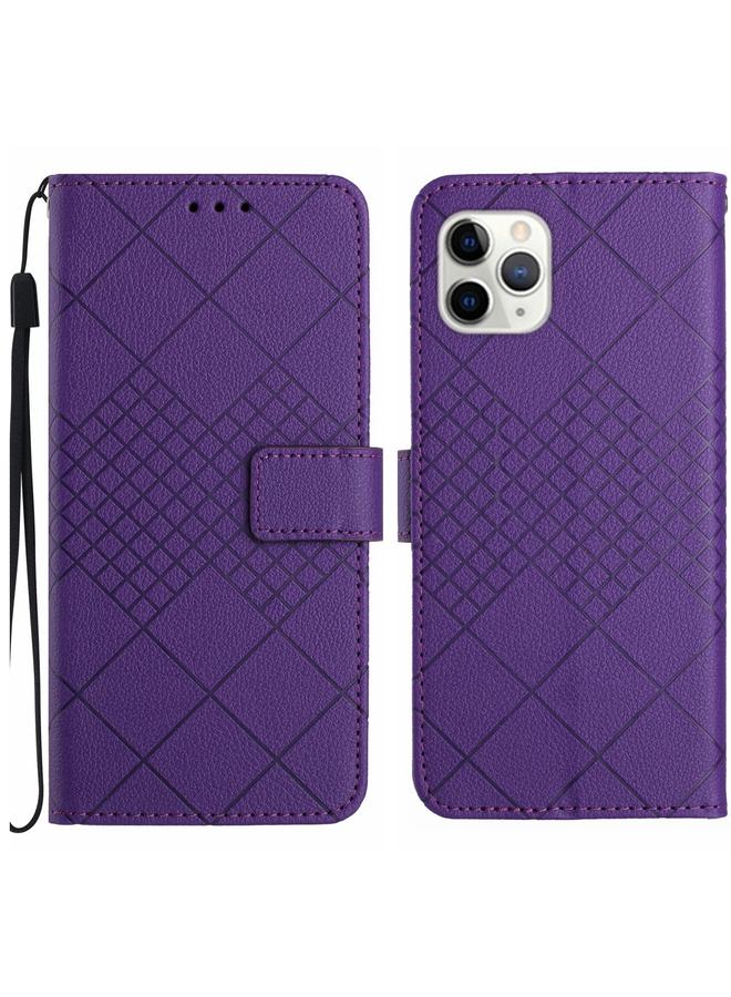 زبون جراب هاتف iPhone 11 Pro مصنوع من الجلد بتصميم شبكي معيني - Image 1