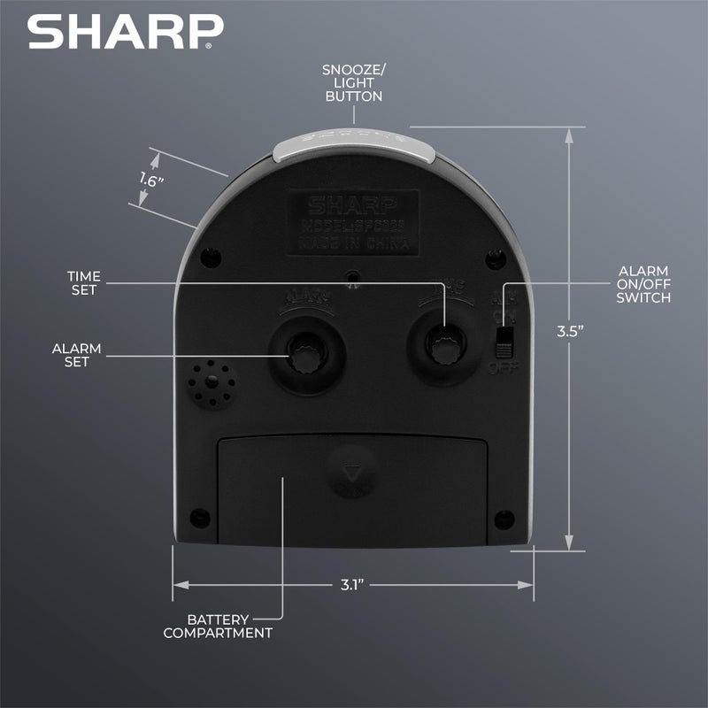 Sharp Small Battery Operated Analog Alarm Clock Silent No Ticking, Lighted on Demand and Snooze, Beep Sounds, Gentle Wake, Ascending Alarm, Black - Image 4