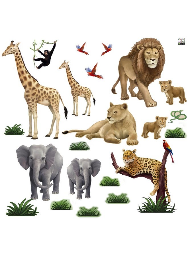 Create-A-Mural - Small Jungle Animal Wall Decals (23) Lion Elephant Giraffe Jaguar Monkey Peel & Stick Wild Jungle Safari Theme Ideas Kids Room Decor Wall Stickers Birthday Decoration - Image 1
