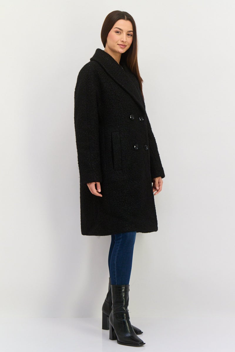 ANNE KLEIN Women Textured Trench Coat Jacket, Black - Image 2