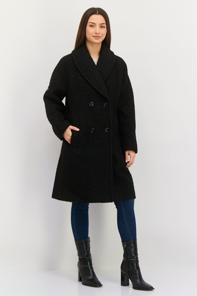 ANNE KLEIN Women Textured Trench Coat Jacket, Black - Image 1