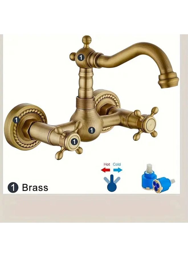 Antique Bronze Wall Mounted Kitchen Faucet Dual Cross Handles 360 Degree Rotating Nozzle Easy Installation Durable Construction For Restaurant Commercial Use And Home Kitchen - Image 5