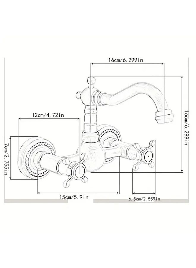 Antique Bronze Wall Mounted Kitchen Faucet Dual Cross Handles 360 Degree Rotating Nozzle Easy Installation Durable Construction For Restaurant Commercial Use And Home Kitchen - Image 4