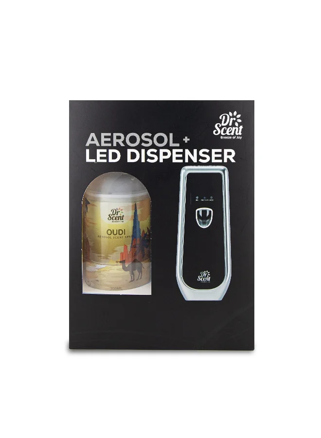 Dr Scent Dr Scent Breeze of Joy Air Freshener Combo Kit | Best Automatic Air Freshener with LED Display Voltalia + 300ml Aerosol Refill | Enhanced Long-Lasting Fragrance for Homes & Offices (Oudi)
