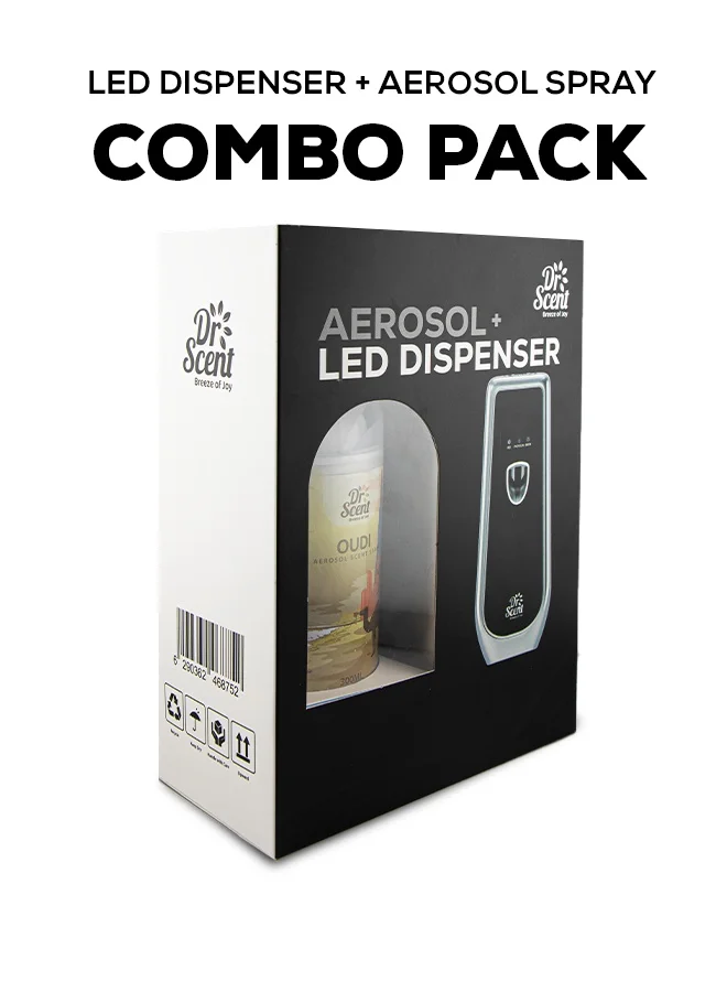 Dr Scent Dr Scent Breeze of Joy Air Freshener Combo Kit | Best Automatic Air Freshener with LED Display Voltalia + 300ml Aerosol Refill | Enhanced Long-Lasting Fragrance for Homes & Offices (Oudi)