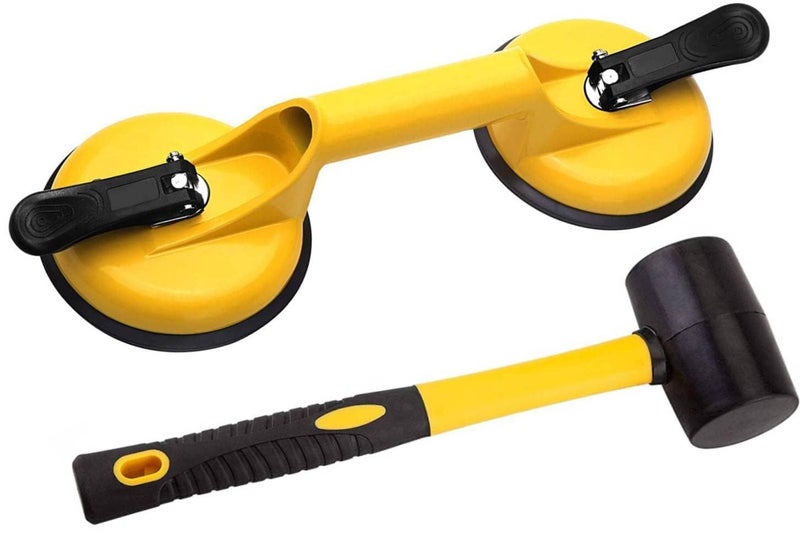 FCHO Floor Gap Fixer Tool for Laminate Floor Gap Repair Include Suction Cup and Mallet (Can't use on scraped surface floor)-Yellow Kit - Image 1