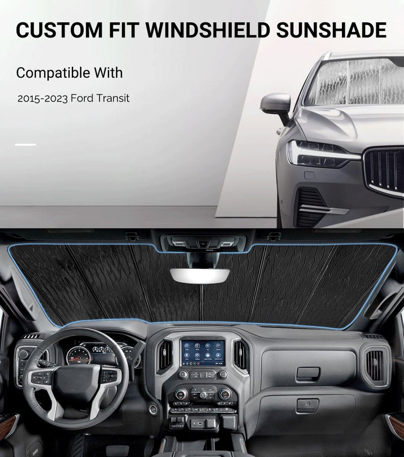 Pigenius Windshield Sun Shade for Ford Transit 2015-2025,Cargo,Passenger,Crew,Cutaway Van Sun Shade,Durable Front Window Sunshade Shield,Full Coverage Interior Privacy Blackout - Image 2