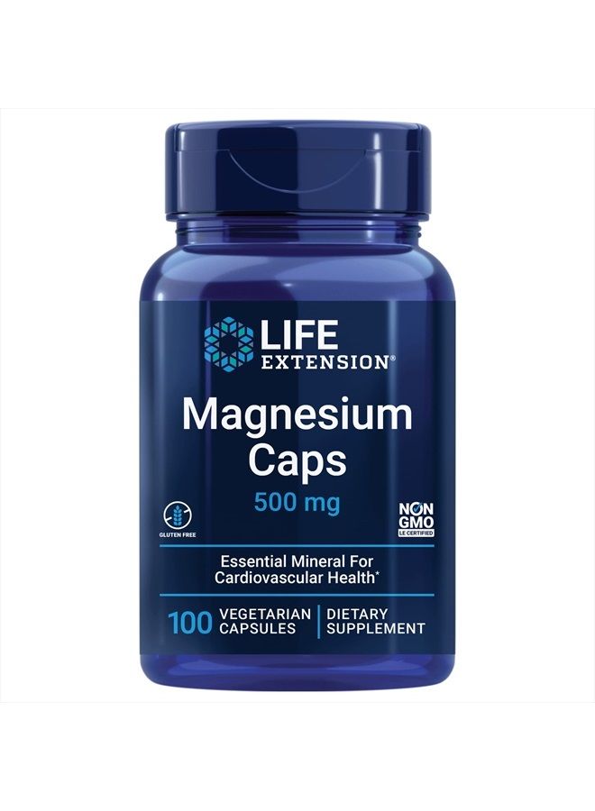 Life Extension Magnesium Caps, 500 mg, magnesium oxide, magnesium citrate, magnesium succinate, heart health, healthy bones, metabolism support, 100 vegetarian capsules  - Image 1