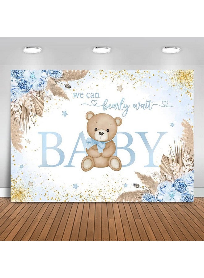 Mocsicka Boy Bear Baby Shower Backdrop Blue Boho Pampas Grass Baby Shower Background We Can Bearly Wait Baby Shower Party Cake Table Decoration Photo Booth Props (8X6Ft) - Image 2