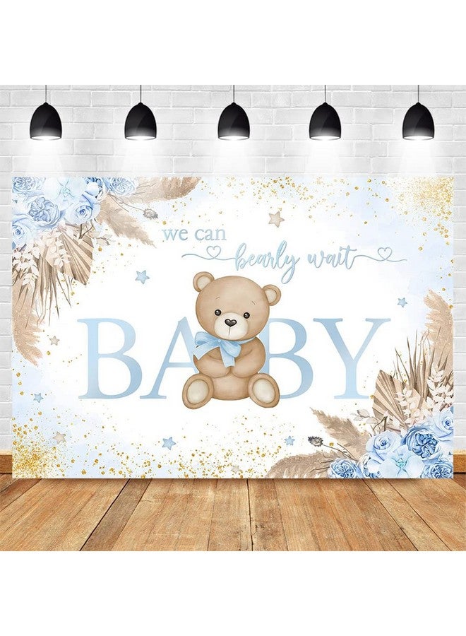 Mocsicka Boy Bear Baby Shower Backdrop Blue Boho Pampas Grass Baby Shower Background We Can Bearly Wait Baby Shower Party Cake Table Decoration Photo Booth Props (8X6Ft) - Image 4