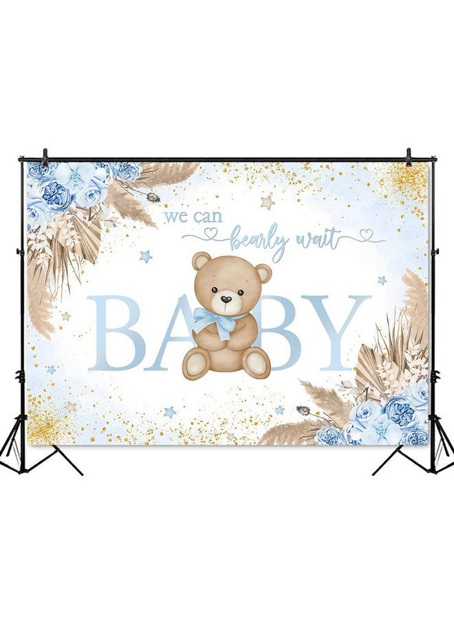 Mocsicka Boy Bear Baby Shower Backdrop Blue Boho Pampas Grass Baby Shower Background We Can Bearly Wait Baby Shower Party Cake Table Decoration Photo Booth Props (8X6Ft) - Image 3