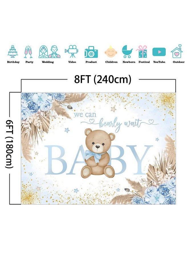 Mocsicka Boy Bear Baby Shower Backdrop Blue Boho Pampas Grass Baby Shower Background We Can Bearly Wait Baby Shower Party Cake Table Decoration Photo Booth Props (8X6Ft) - Image 5