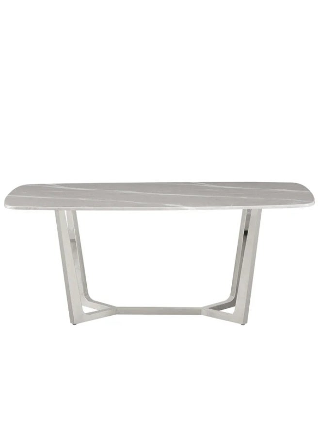 VANITY LIVING - VANITY LIVING Large Dining Table with White Marble Stone Top, Modern Chrome Stainless-Steel Legs Breakfast Dinner Table for Kitchen and Dining Room - Image 1