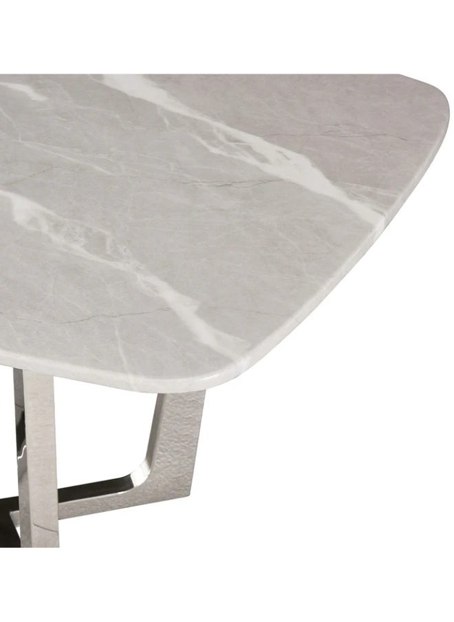 VANITY LIVING - VANITY LIVING Large Dining Table with White Marble Stone Top, Modern Chrome Stainless-Steel Legs Breakfast Dinner Table for Kitchen and Dining Room - Image 1