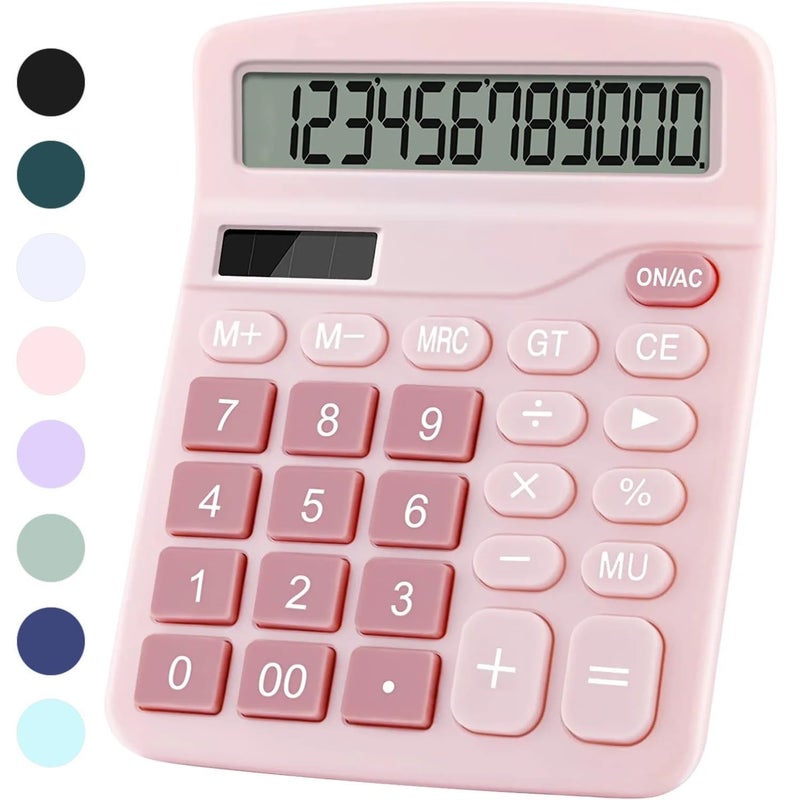 PUNGLTD Office Desk Calculator, Cute Calculator for Kids, Basic Calculators Desktop, Dual Power Simple Financial Calculator with Big Button Large Display for Office Home and School (Pink) - Image 1