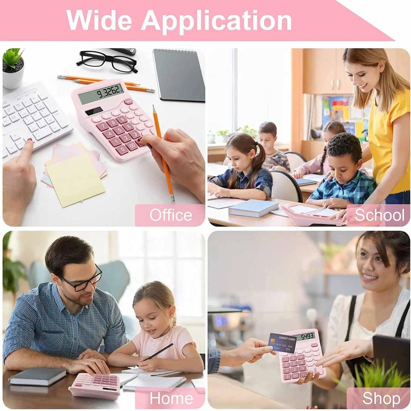 PUNGLTD Office Desk Calculator, Cute Calculator for Kids, Basic Calculators Desktop, Dual Power Simple Financial Calculator with Big Button Large Display for Office Home and School (Pink) - Image 5