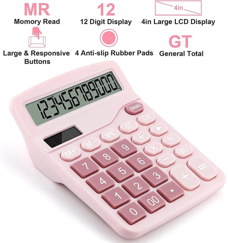 PUNGLTD Office Desk Calculator, Cute Calculator for Kids, Basic Calculators Desktop, Dual Power Simple Financial Calculator with Big Button Large Display for Office Home and School (Pink) - Image 4