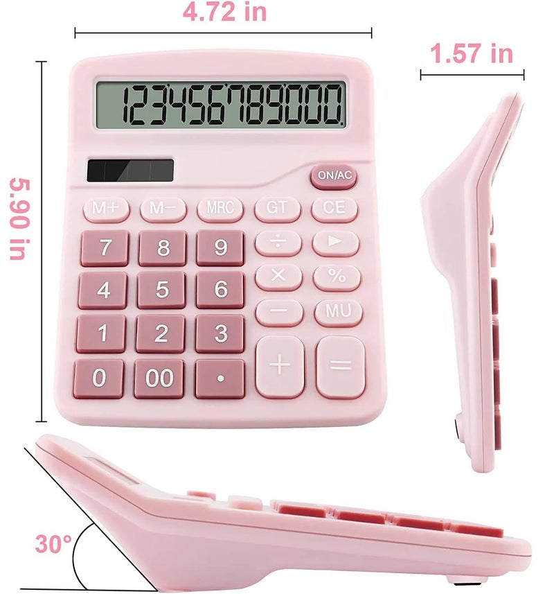 PUNGLTD Office Desk Calculator, Cute Calculator for Kids, Basic Calculators Desktop, Dual Power Simple Financial Calculator with Big Button Large Display for Office Home and School (Pink) - Image 2